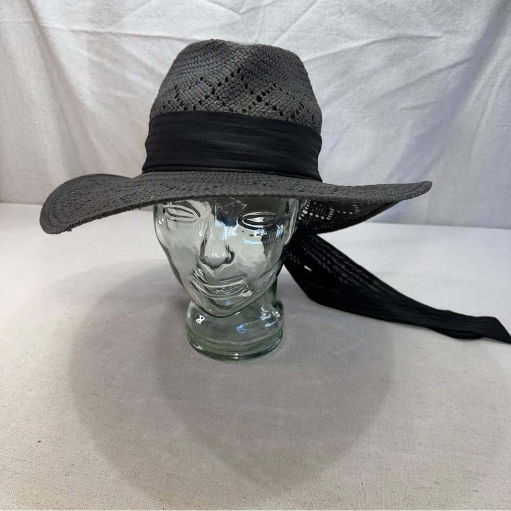 Stylish Charcoal Gray Wide-Brim Hat with Black Ribbon